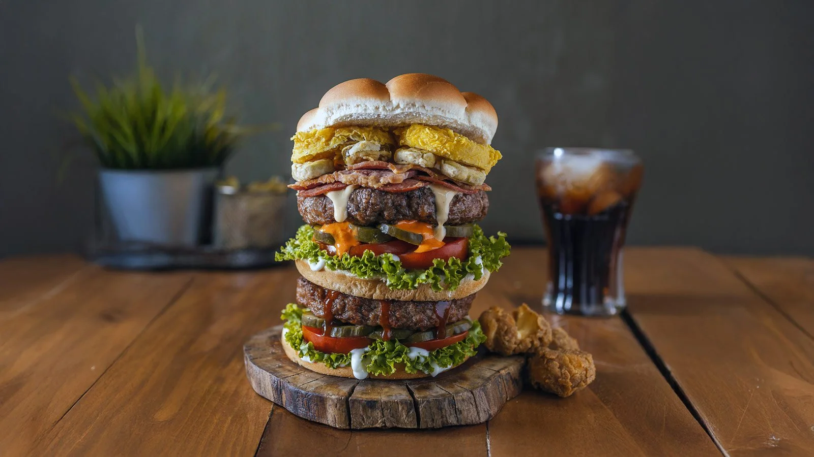 Shot of a Multi-Layered Cheeseburger