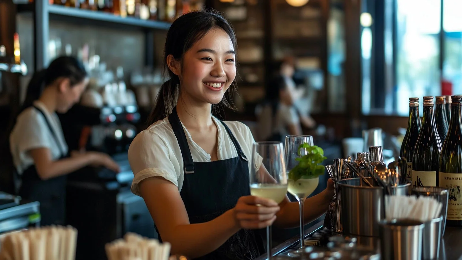 Young Lady Prepared Glasses of Wine